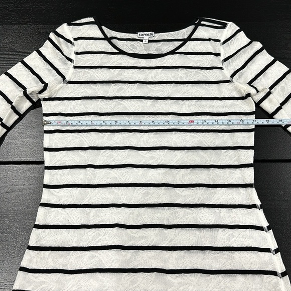 Express White Lace Striped Long Sleeve Top - L - Picture 10 of 10